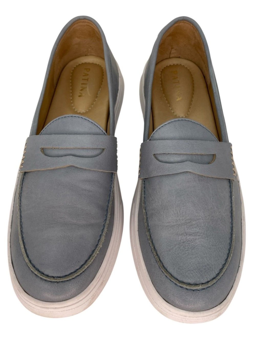 Patina Shoes Women’s Blue Leather Penny Loafers Slip ons Size 9